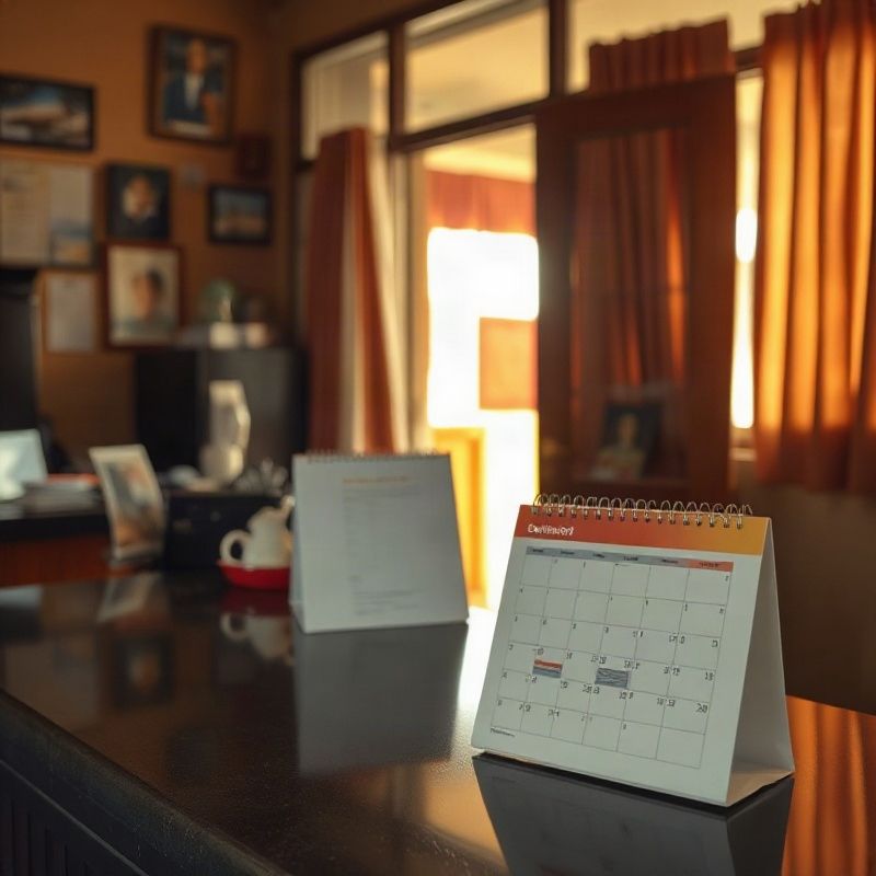 Reception desk at Deltakcloud with calendar and confirmation slip in warm daylight