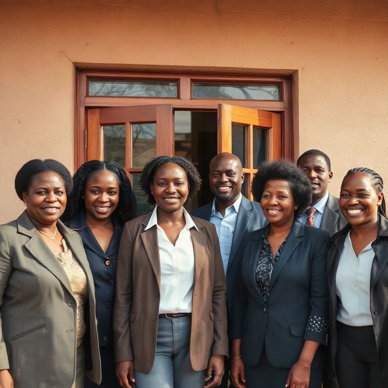 Group portrait of the Deltakcloud team outside their office on Oginga Odinga Street